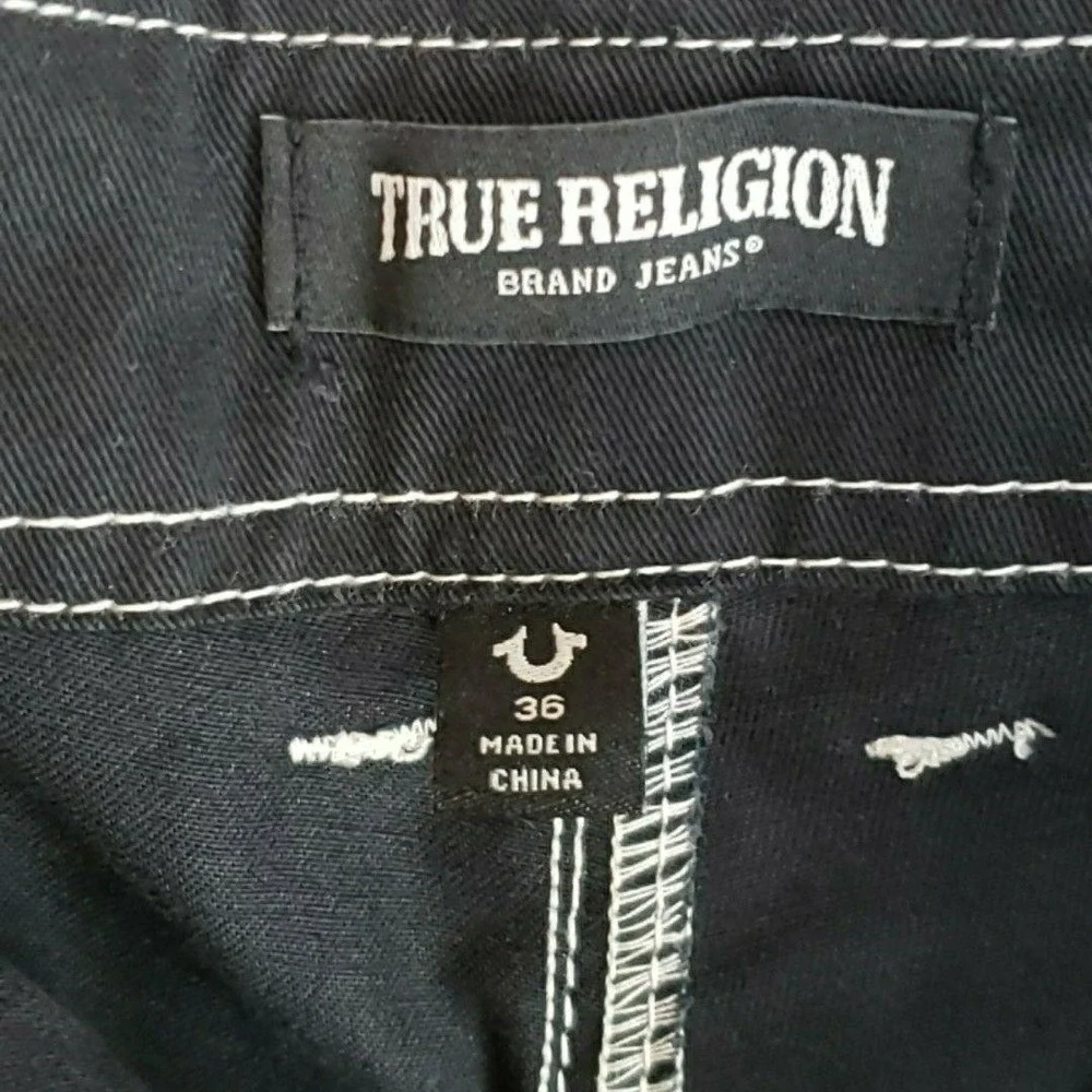 True Religion Cargo Pants Mens 37x32 Black Canvas Relaxed Fit Workwear Pockets